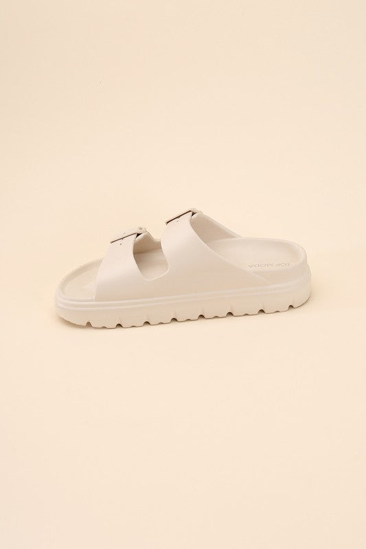 Round Open Toe Buckle Strap Slides