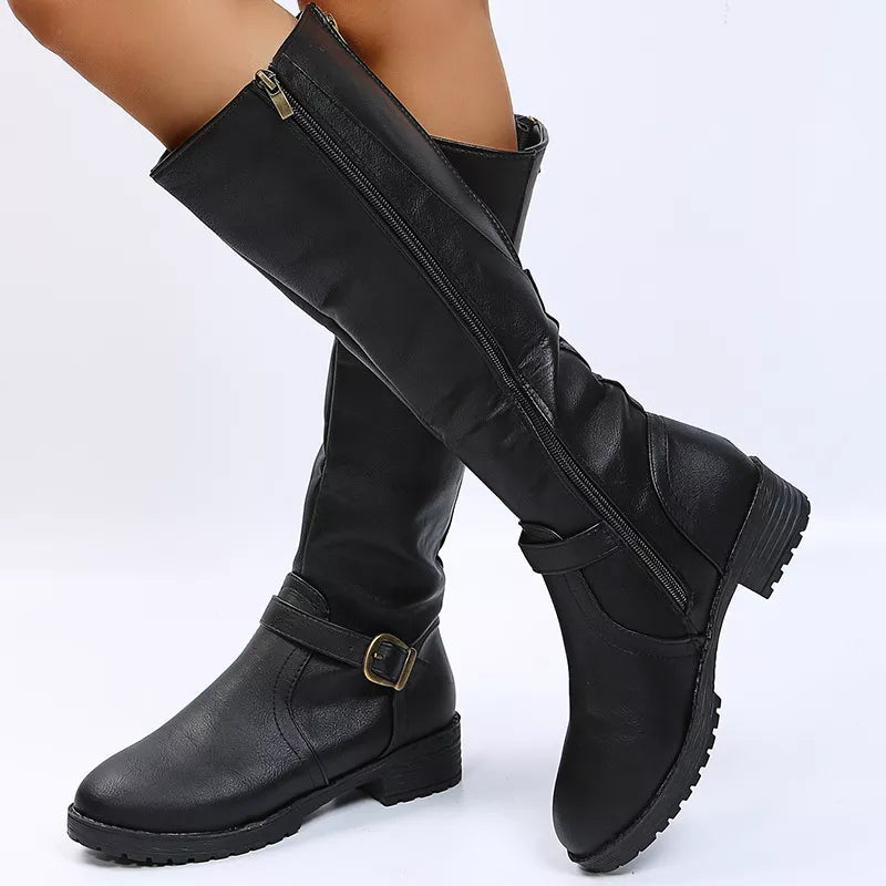 Round Toe Block Heels Boots - Fashions Envy