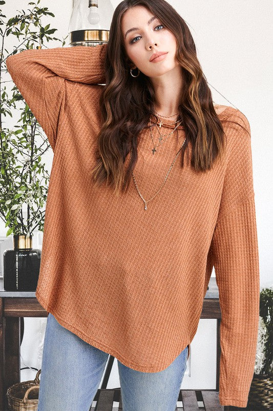 Raw Edge Details Bree Waffle Top