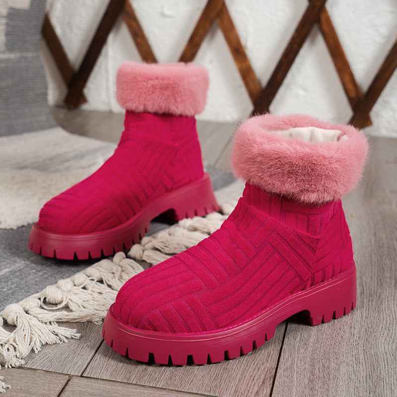 Women's Winter Ankle Boots - Thick Sole Plush Snow Boots - Fashions Envy