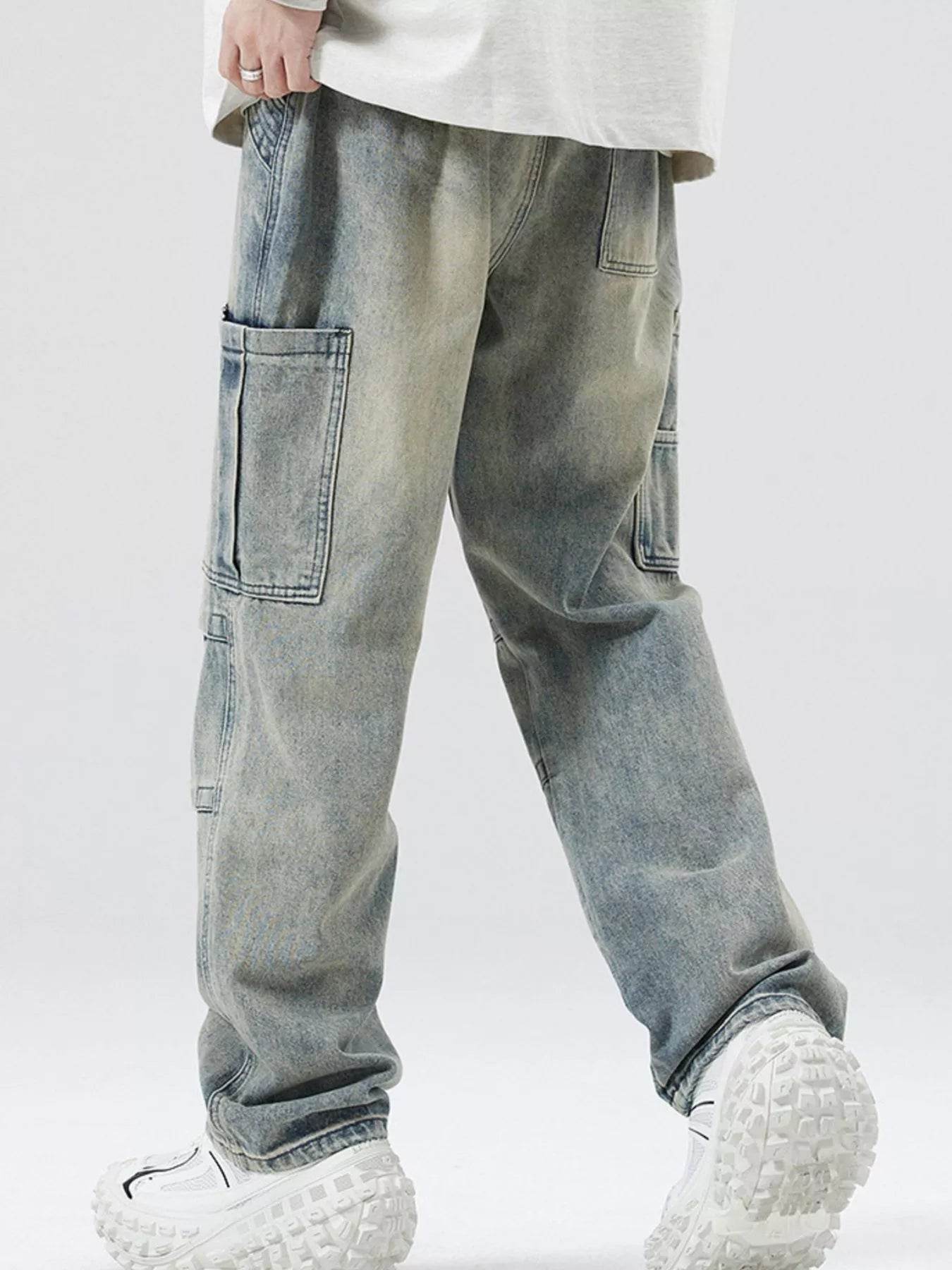 Men's Full Size Distressed Cargo Jeans - Cotton Cargo Pants - Fashions Envy