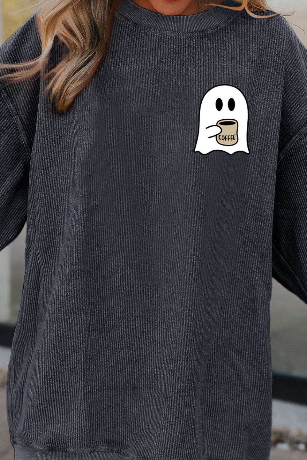 Ghost Graphic Drop Shoulder Sweatshirt - Fashions Envy