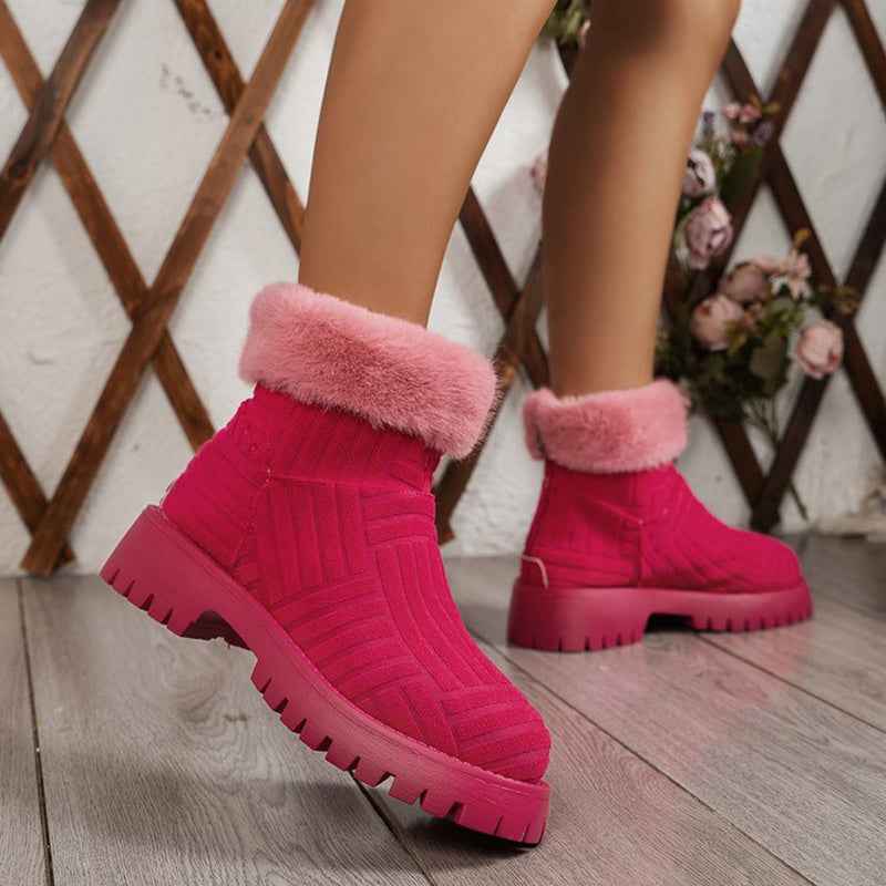 Women's Winter Ankle Boots - Thick Sole Plush Snow Boots - Fashions Envy