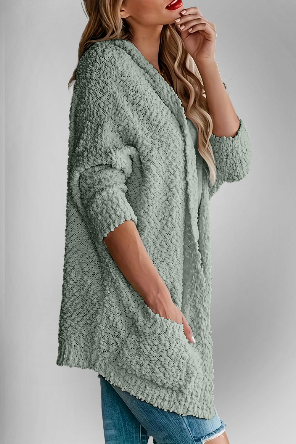 Double Take Pocketed Open Front Long Sleeve Cardigan - Fashions Envy