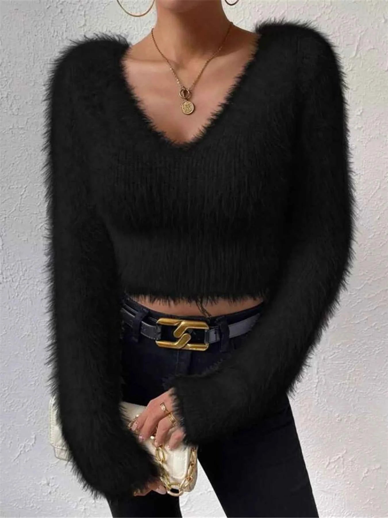 Fluffy Knit V-Neck Sweater