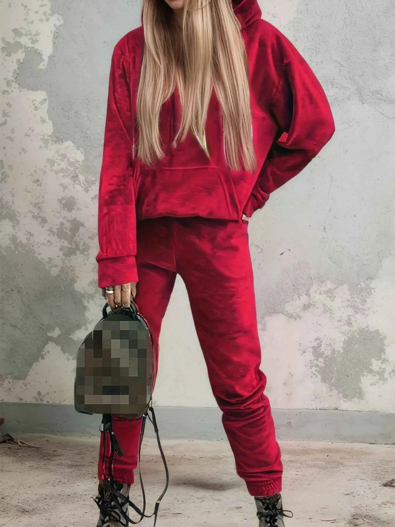 Velvet Long Sleeve Hoodie and Pants Set