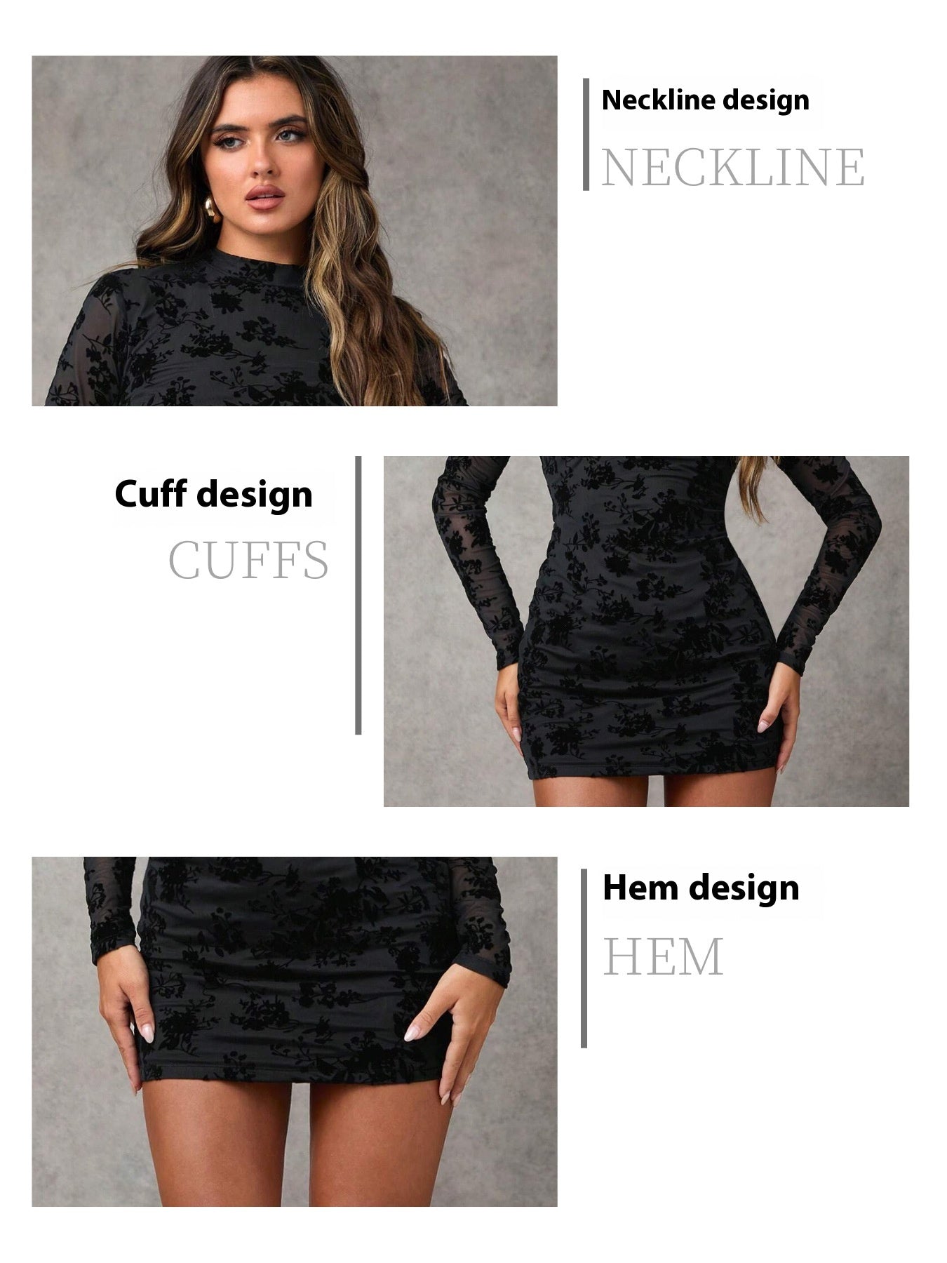 Black Open Back Mini Dress - Flocking Sheath Long Sleeve