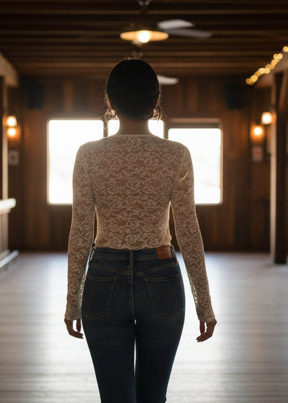 Elegant Lace V-Neck Long Sleeve Top