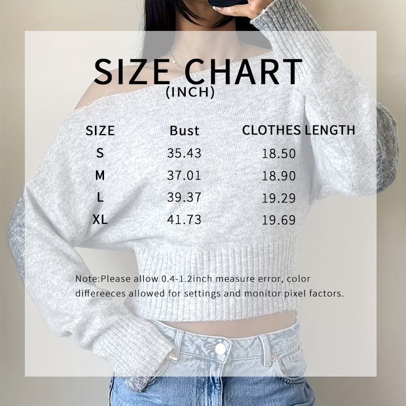 Off-Shoulder Cropped Sweater - Ribbed Knit Boat Neck Top