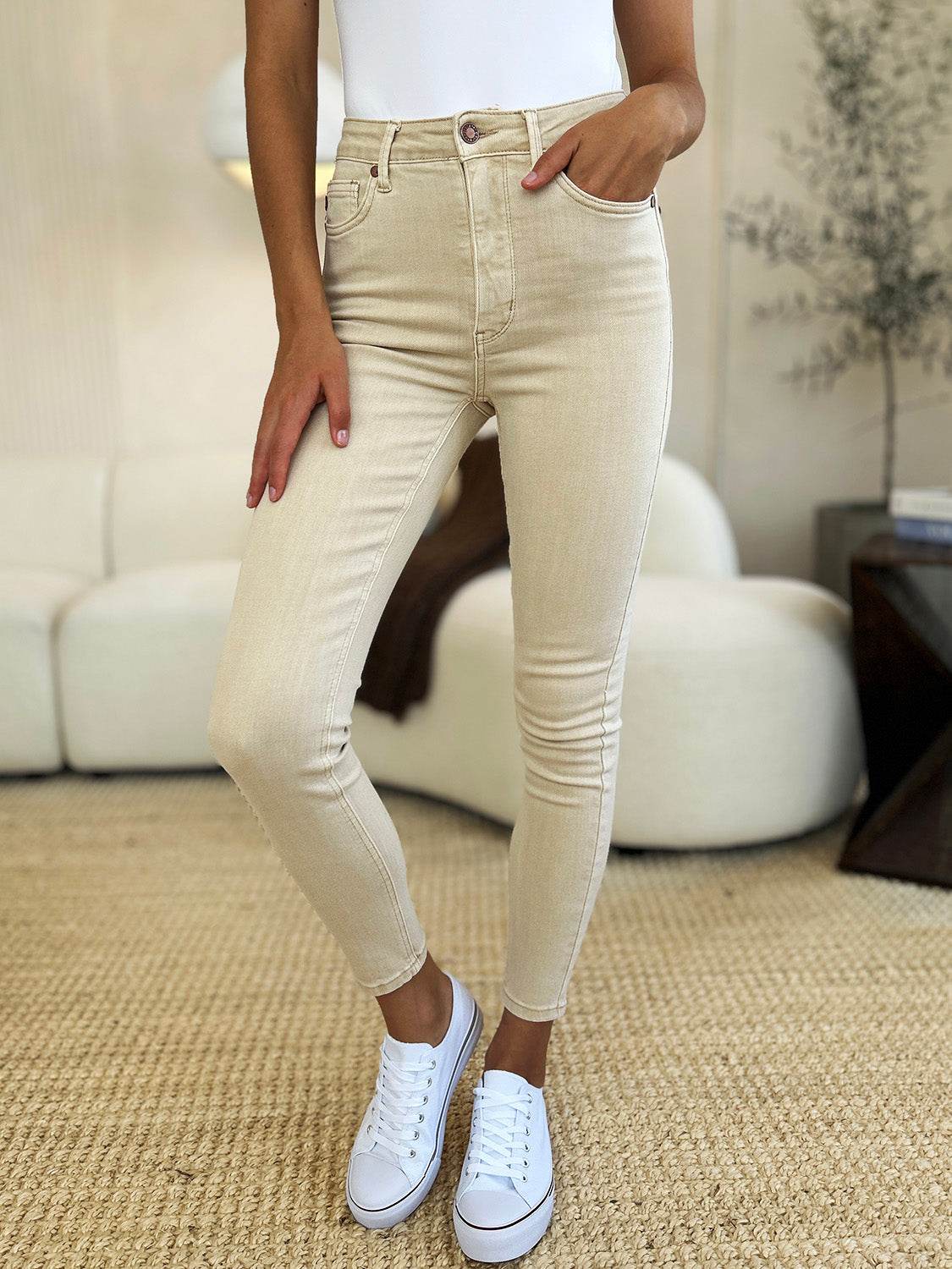 Judy Blue Full Size Garment Dyed Tummy Control Skinny Jeans - Fashions Envy