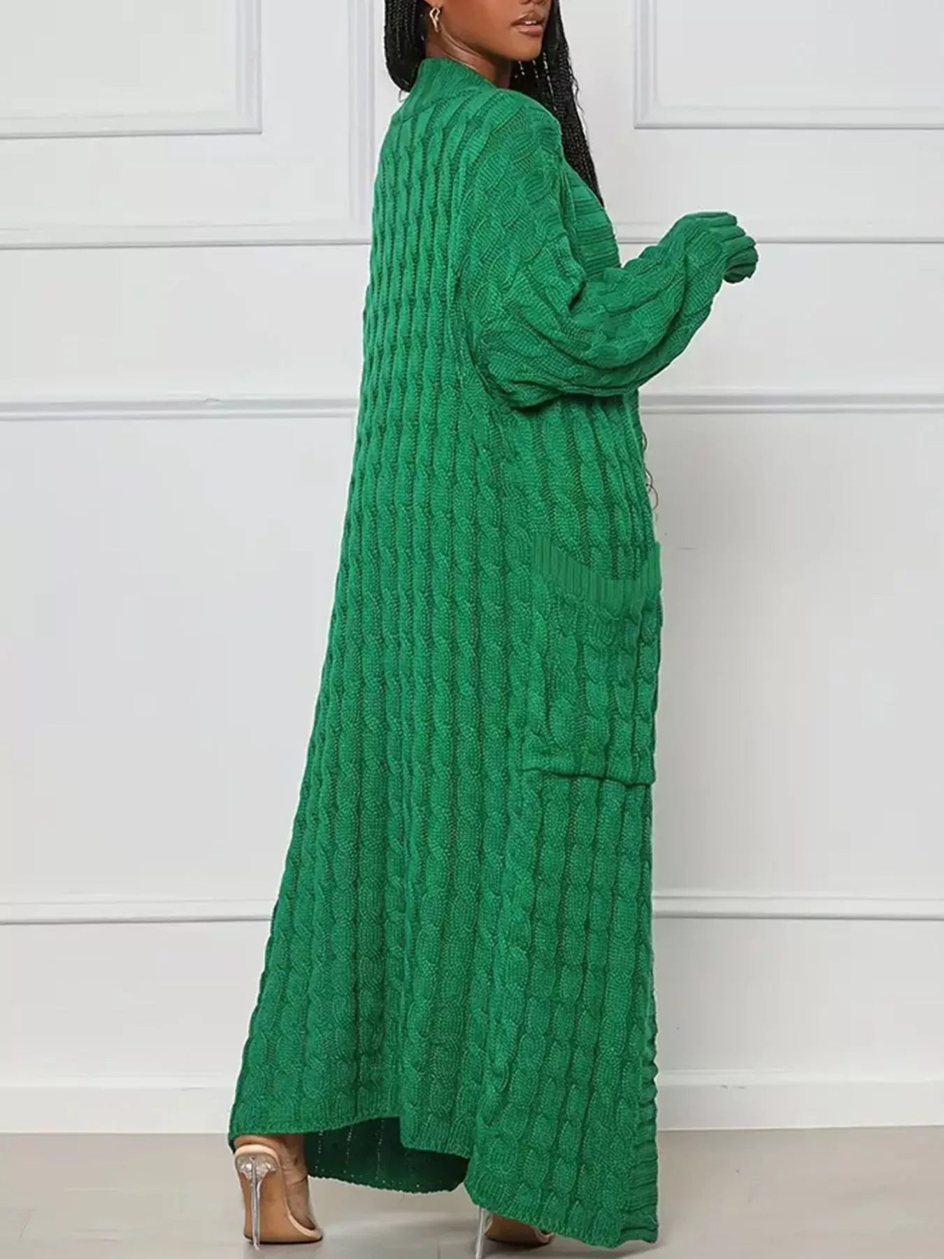 Cable Knit Cardigan - Longline Textured Pocketed Duster - Fashions Envy