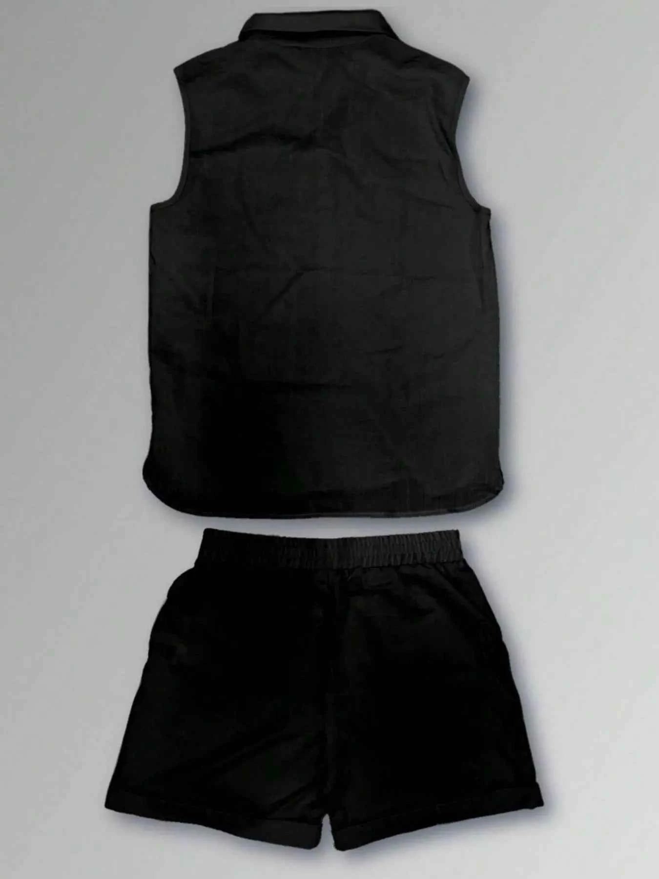 Men's Plus Size Casual Button Up Vest & Shorts Set