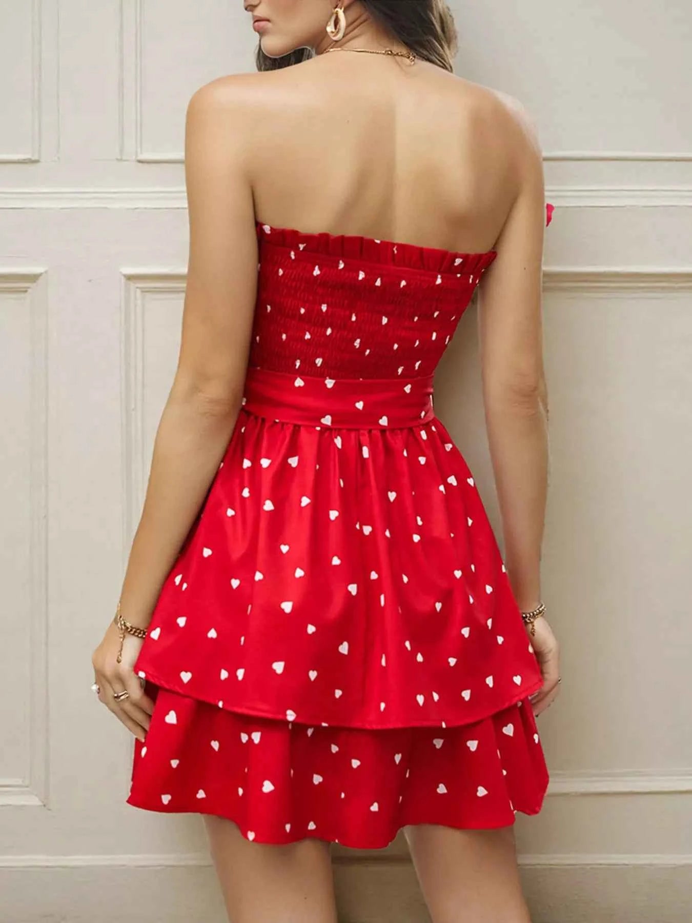 Deep Red Tube Mini Dress - Smocked Layered