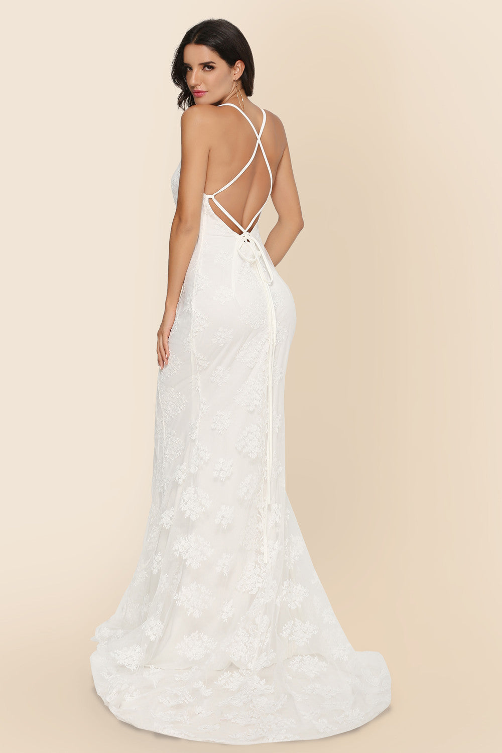 V-Neck Wedding Dress - Elegant Trailing Bridal Gown
