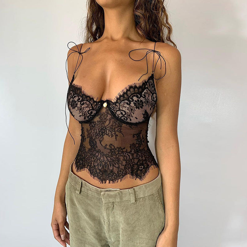 Women's Lace See-through Cropped Hot Girl Tank Top