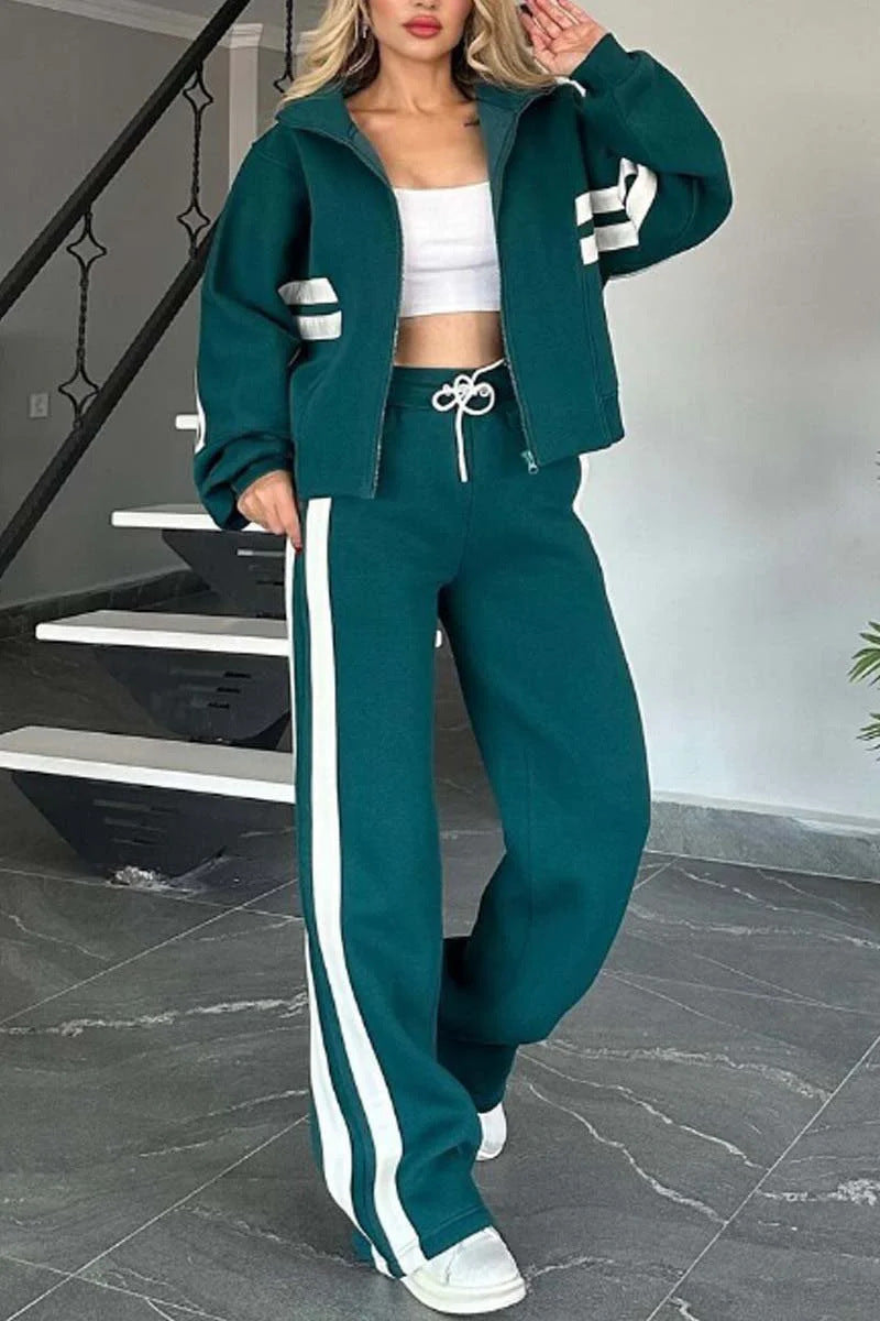 Y2K Striped Casual Sports Suit - Chic Athleisure Wear