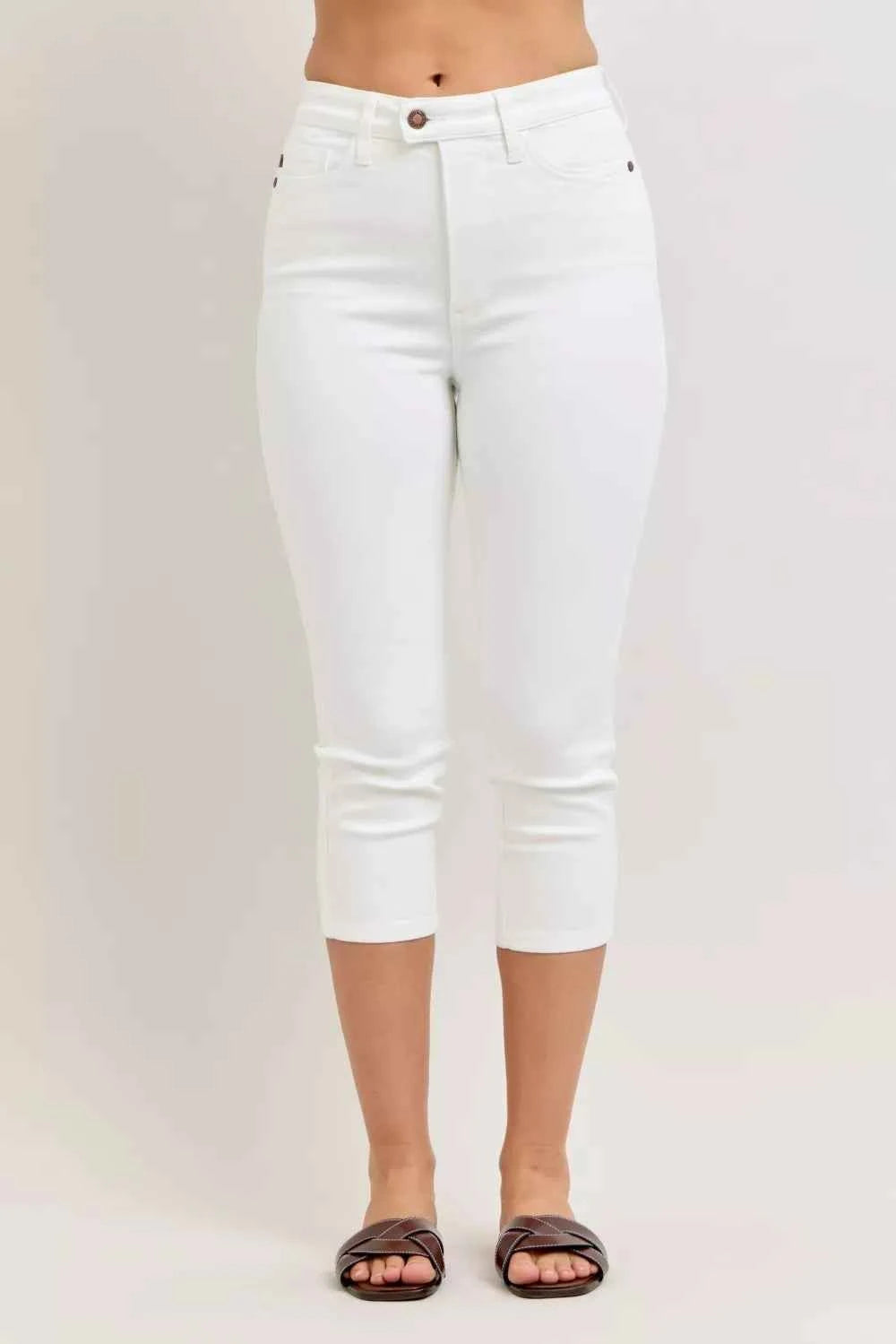 Judy Blue High Waist Capri Pants - White Spade Pockets