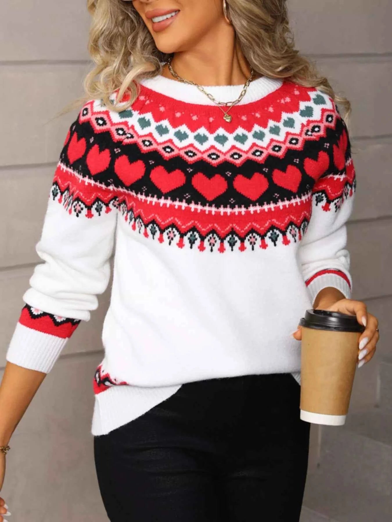 Valentine's Day Sweater - Knitted Heart Pattern - Fashions Envy