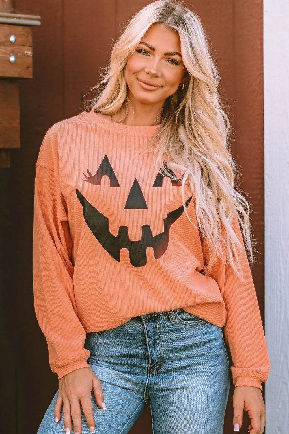 Round Neck Dropped Shoulder Jack-O'-Lantern Graphic Sweatshirt - Fashions Envy