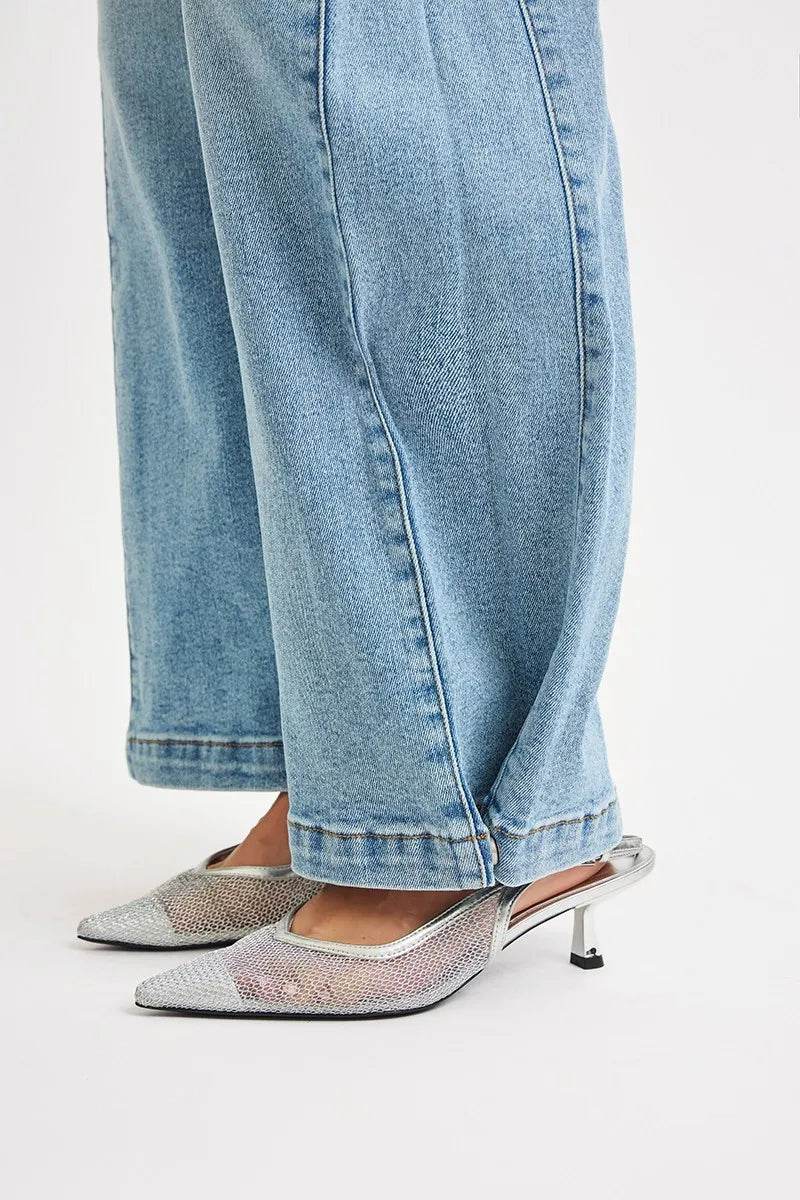 RISEN Mid Rise Wide Barrel Transferable Leg Snap Jeans - Fashions Envy