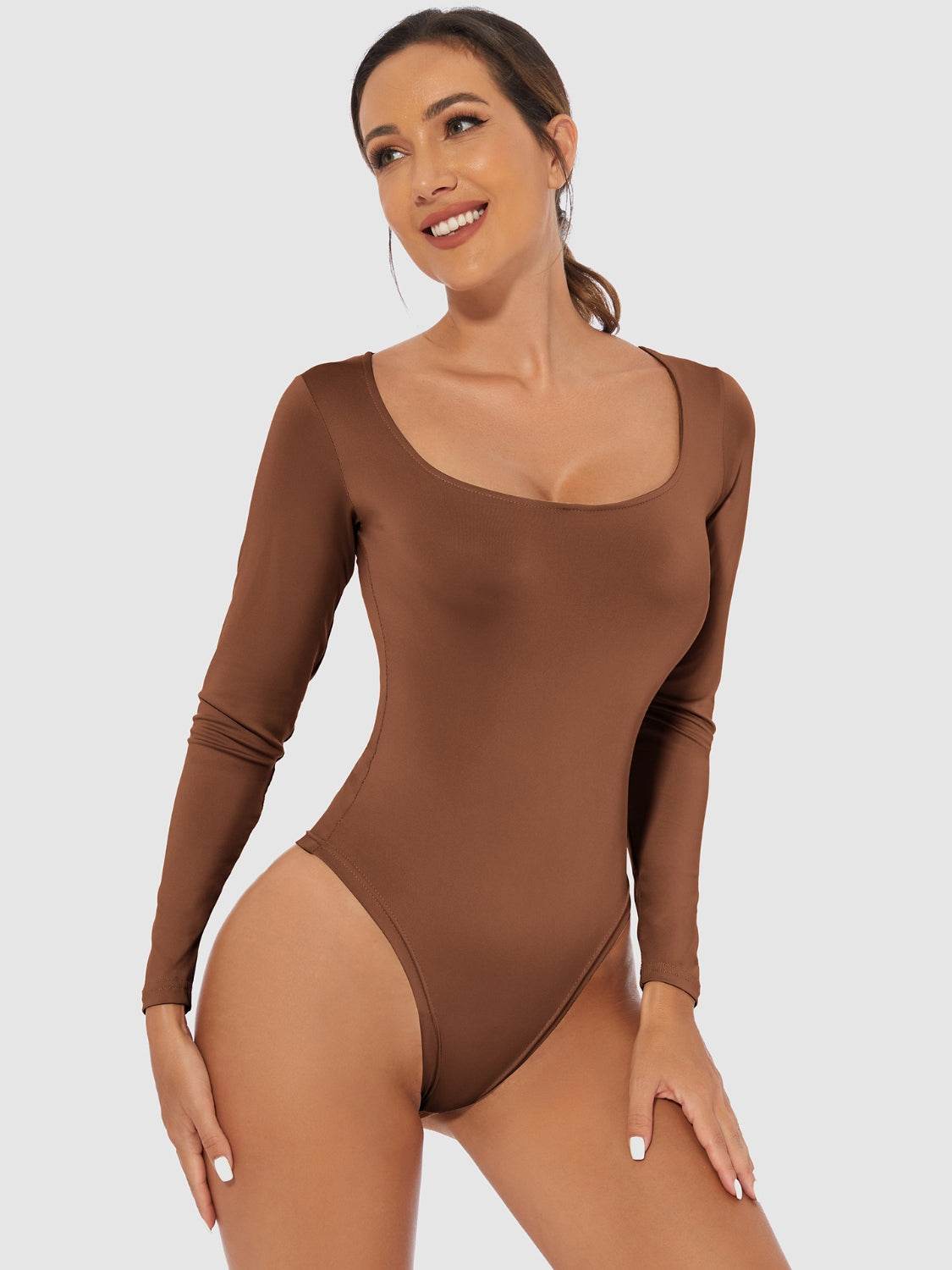 Full Size Scoop Neck Long Sleeve Bodysuit - Fashions Envy
