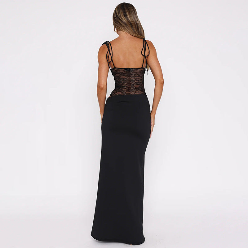 Sexy Y2K Lace Halter Party Evening Sleeveless Maxi Dress