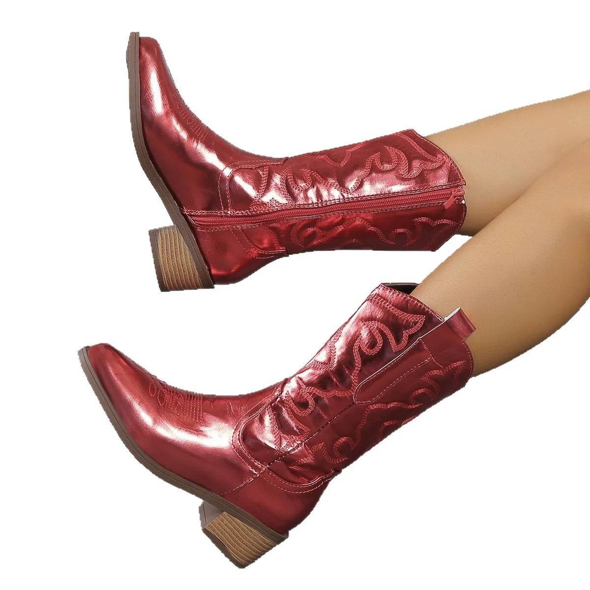 Point Toe Block Heels Boots - Fashions Envy