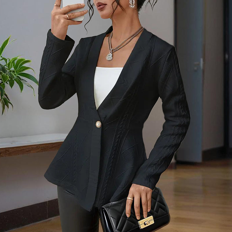 V-Neck Beaded Button Cardigan - Textured Knit Jacket