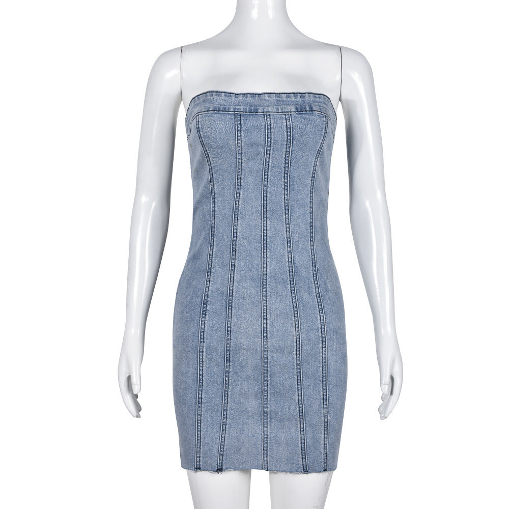Sexy Y2K Denim Tube Top Summer Mini Dress