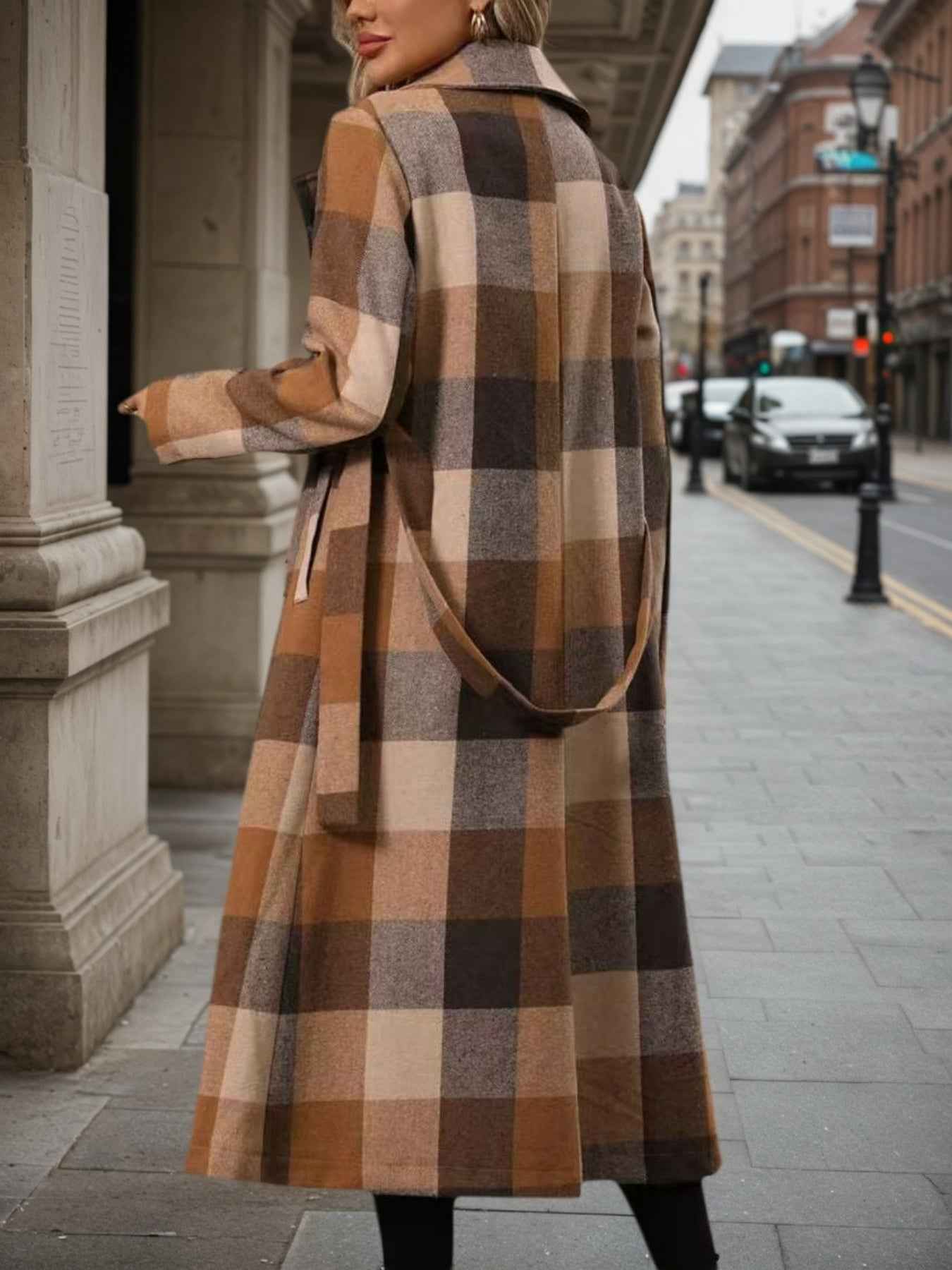 New Style Lapel Woolen Lace-up Double-breasted Extended Coat, Women's Windbreaker