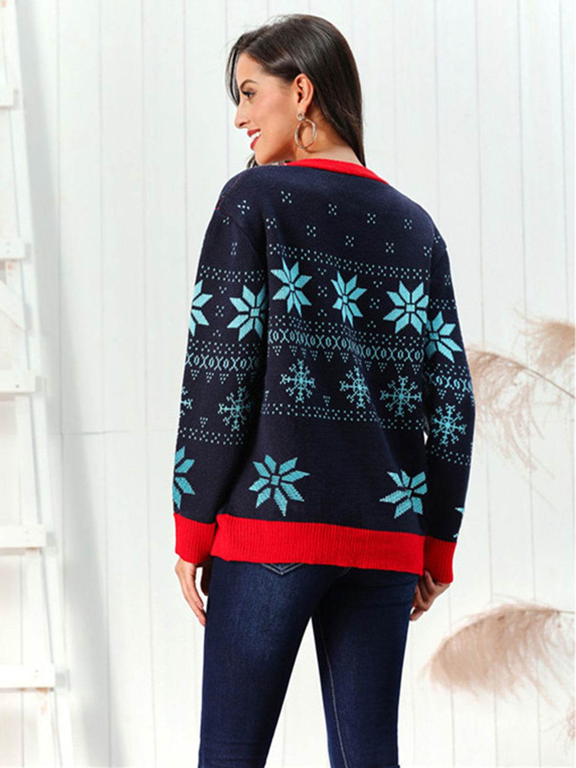 Snowflake Pattern Button Down Cardigan - Fashions Envy