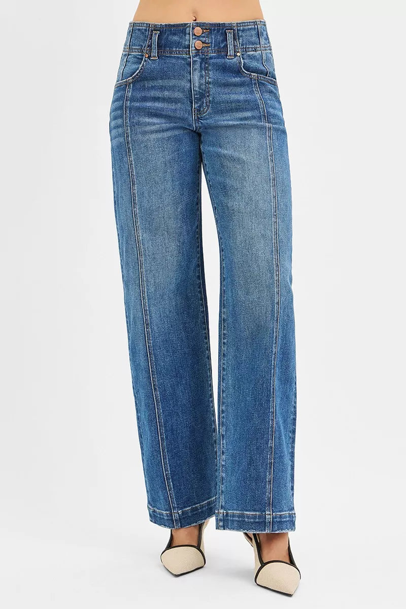 RISEN Wide Baggy Jeans - Mid Rise Relaxed Fit - Fashions Envy