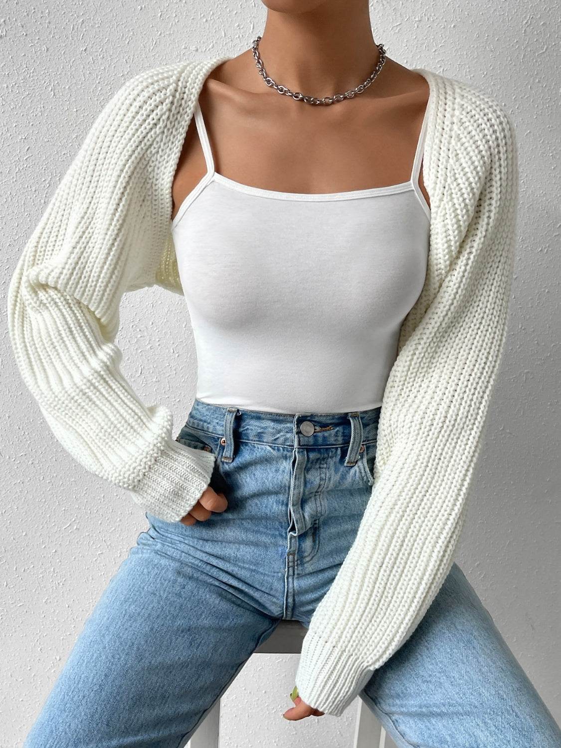 Honey Open Front Long Sleeve Cropped Cardigan - Fashions Envy