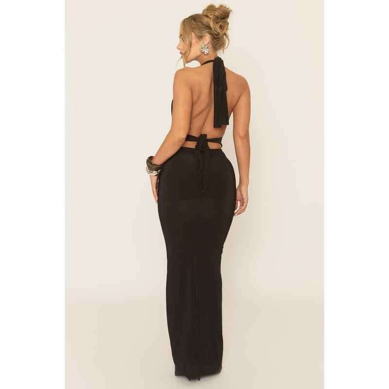 Womens Solid-Colored Sleeveless Backless Halter Dress