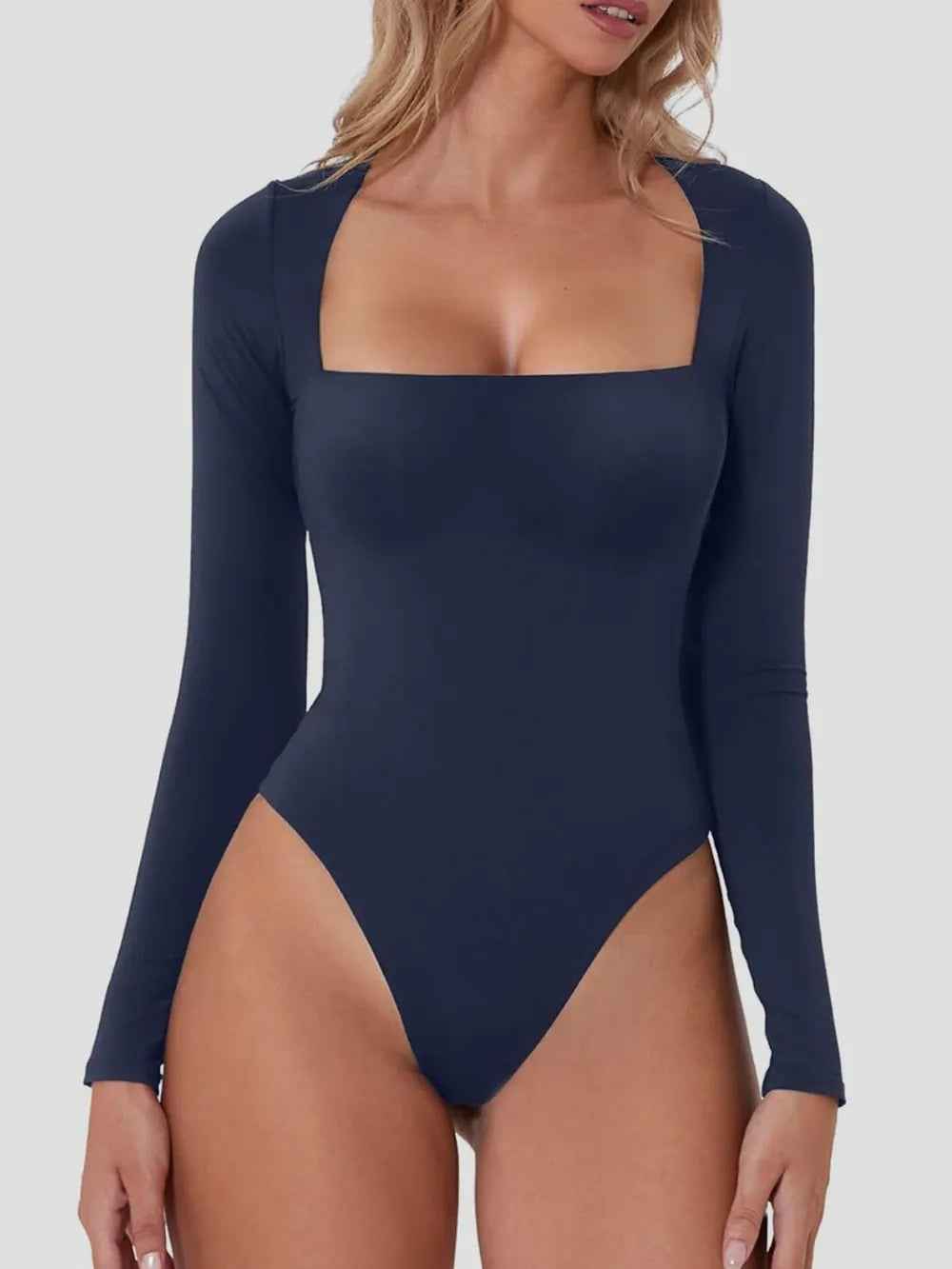 Square Neck Long Sleeve Bodysuit - Sleek Fitted Style - Fashions Envy