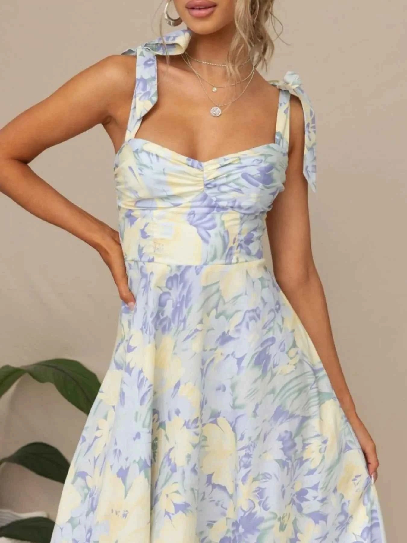 Tie-Shoulder Sweetheart Neck Summer Dress