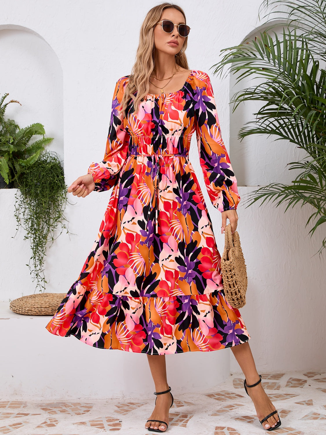 Floral Printed Long Sleeve Midi Dress
