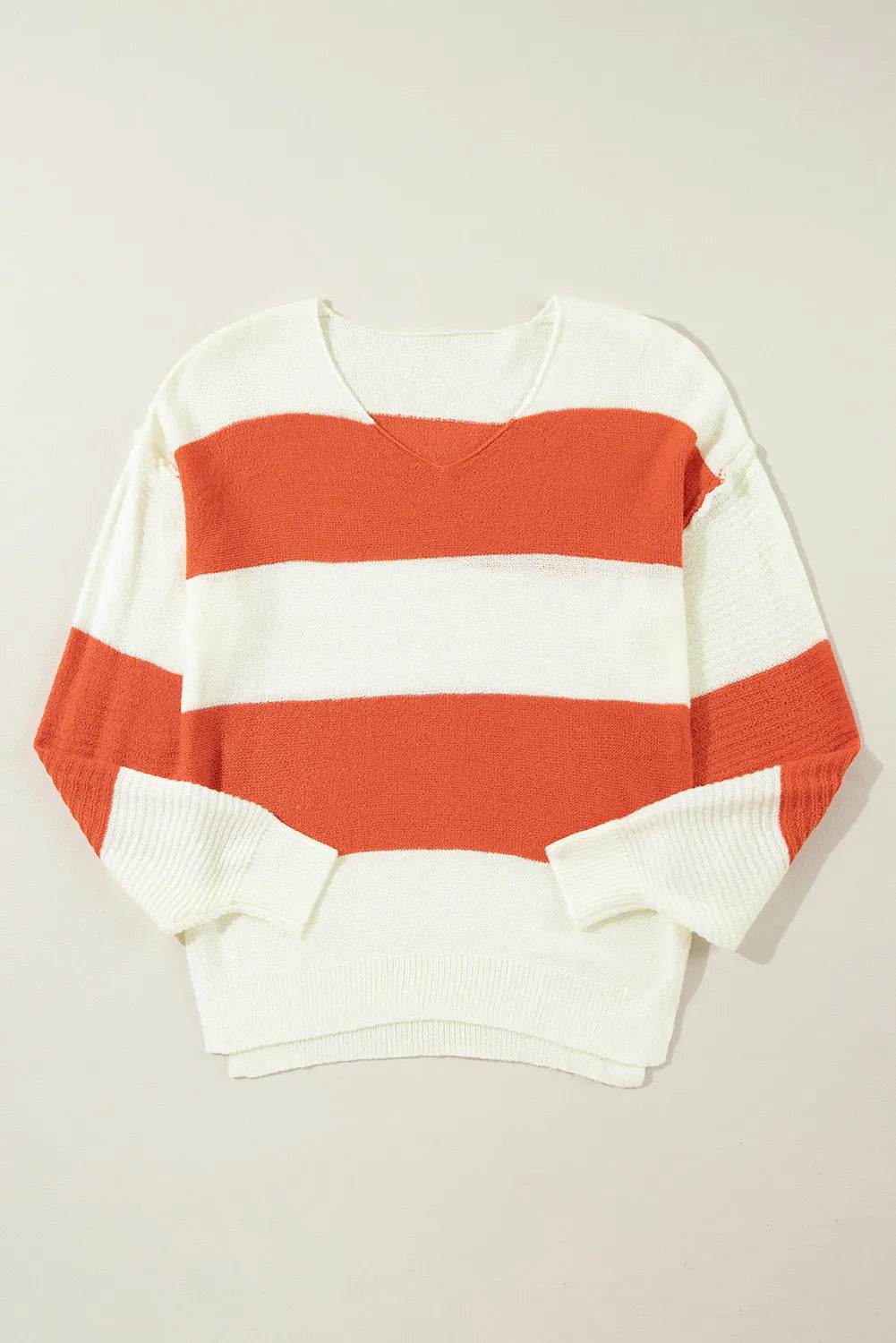 Color Block Dropped Shoulder V-Neck Sweater - Fashions Envy