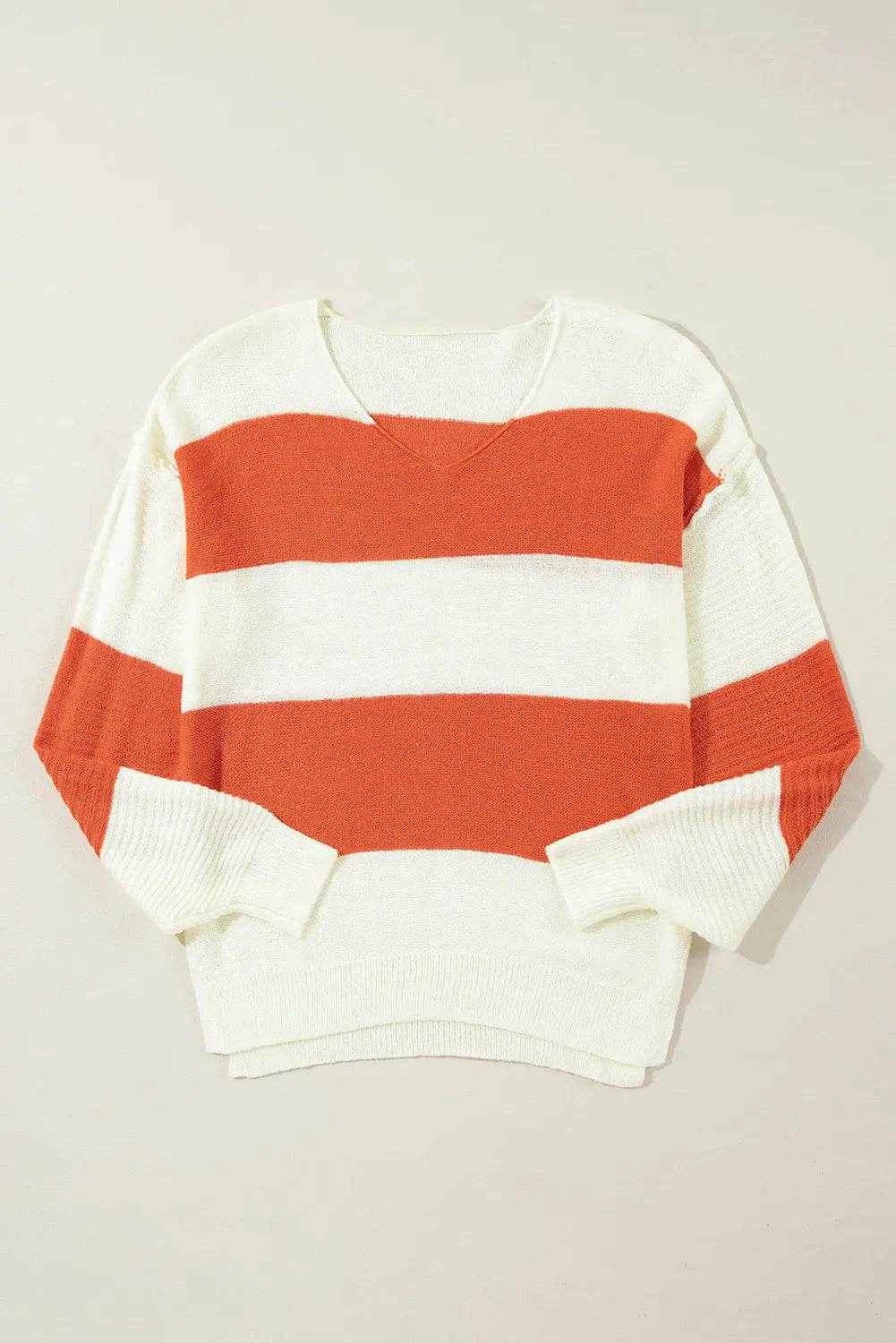 Color Block Dropped Shoulder V-Neck Sweater