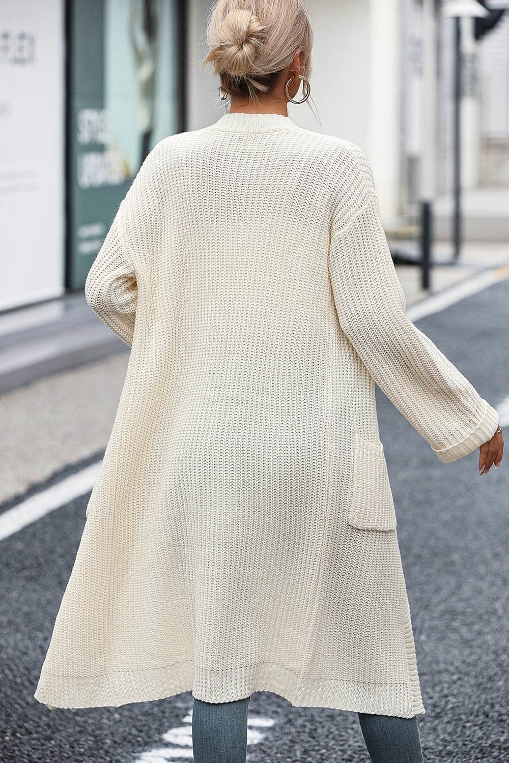 Women's Dropped Shoulder Cardigan in Cream - Fashions Envy
