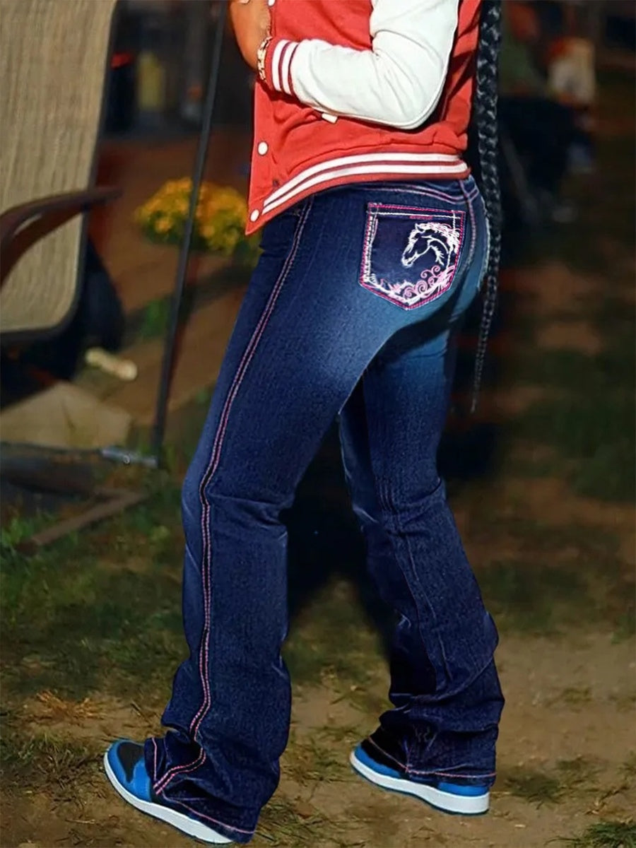 Rodeo Dreams Jeans - Western Bootcut Horse Embroidery Denim