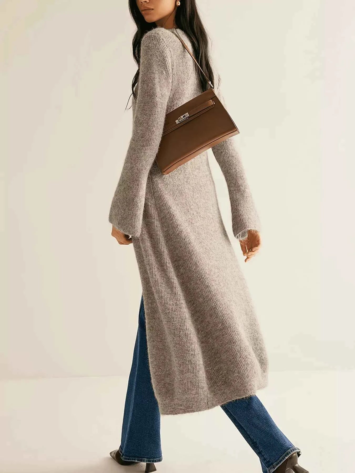 Longline Button-Down Bell Sleeve Cardigan