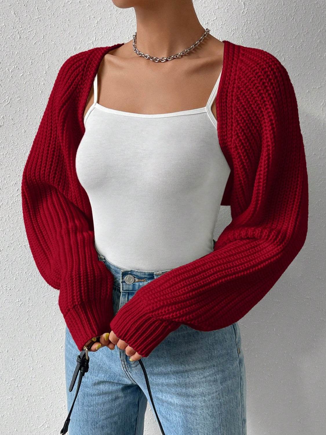 Honey Open Front Long Sleeve Cropped Cardigan - Fashions Envy