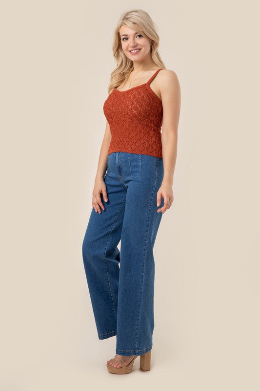 Sleeveless Crochet Knit Tank Top