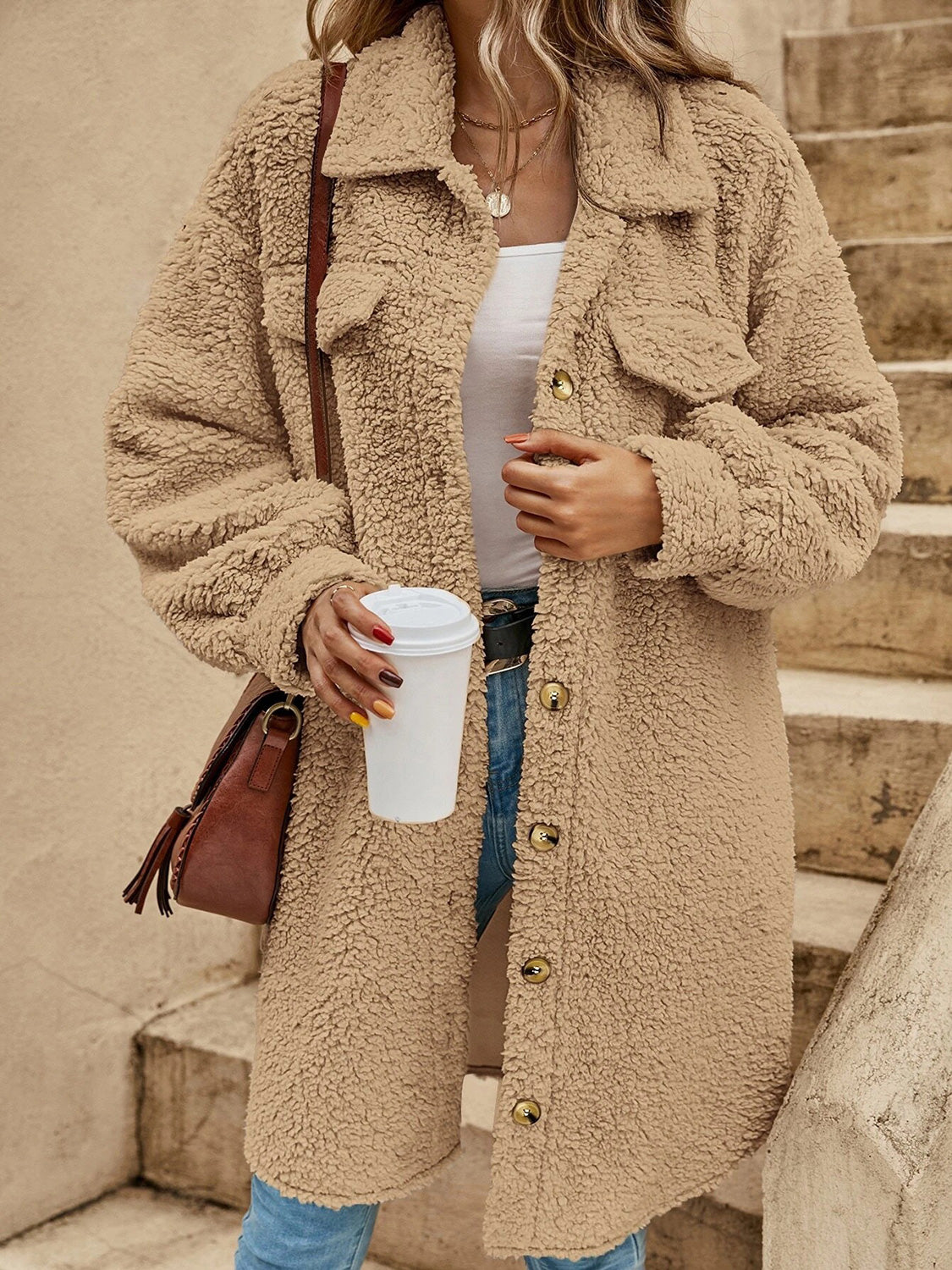 Collared Button Down Coat - Fashions Envy