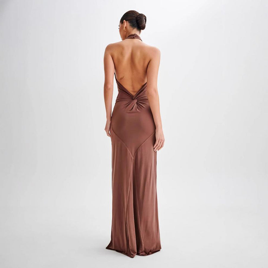 Halter Backless Maxi Dress - Elegant Formal Gown