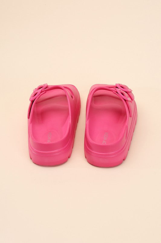 Round Open Toe Buckle Strap Slides