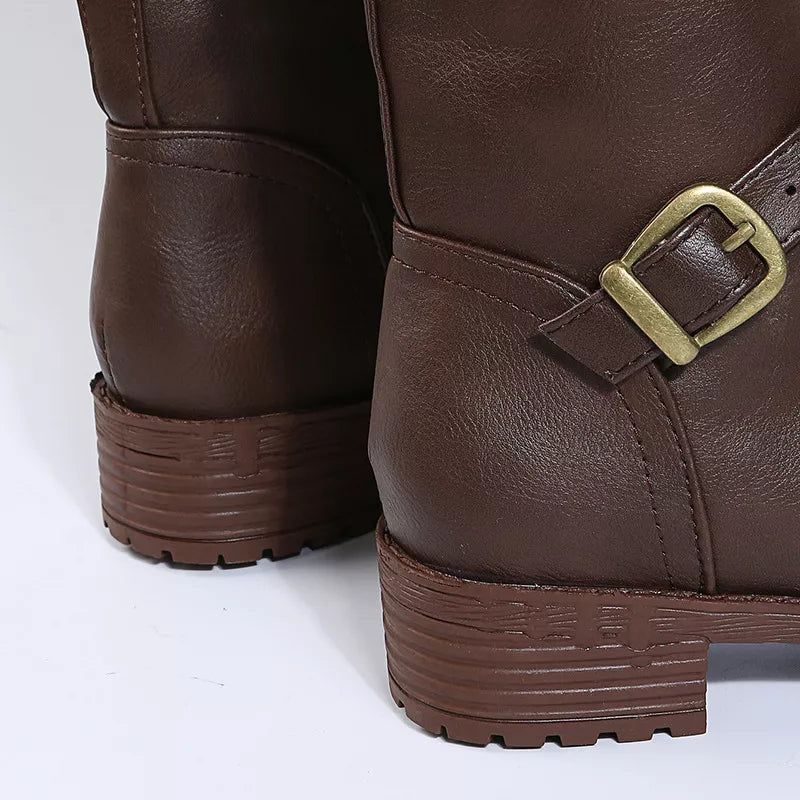 Round Toe Block Heels Boots - Fashions Envy