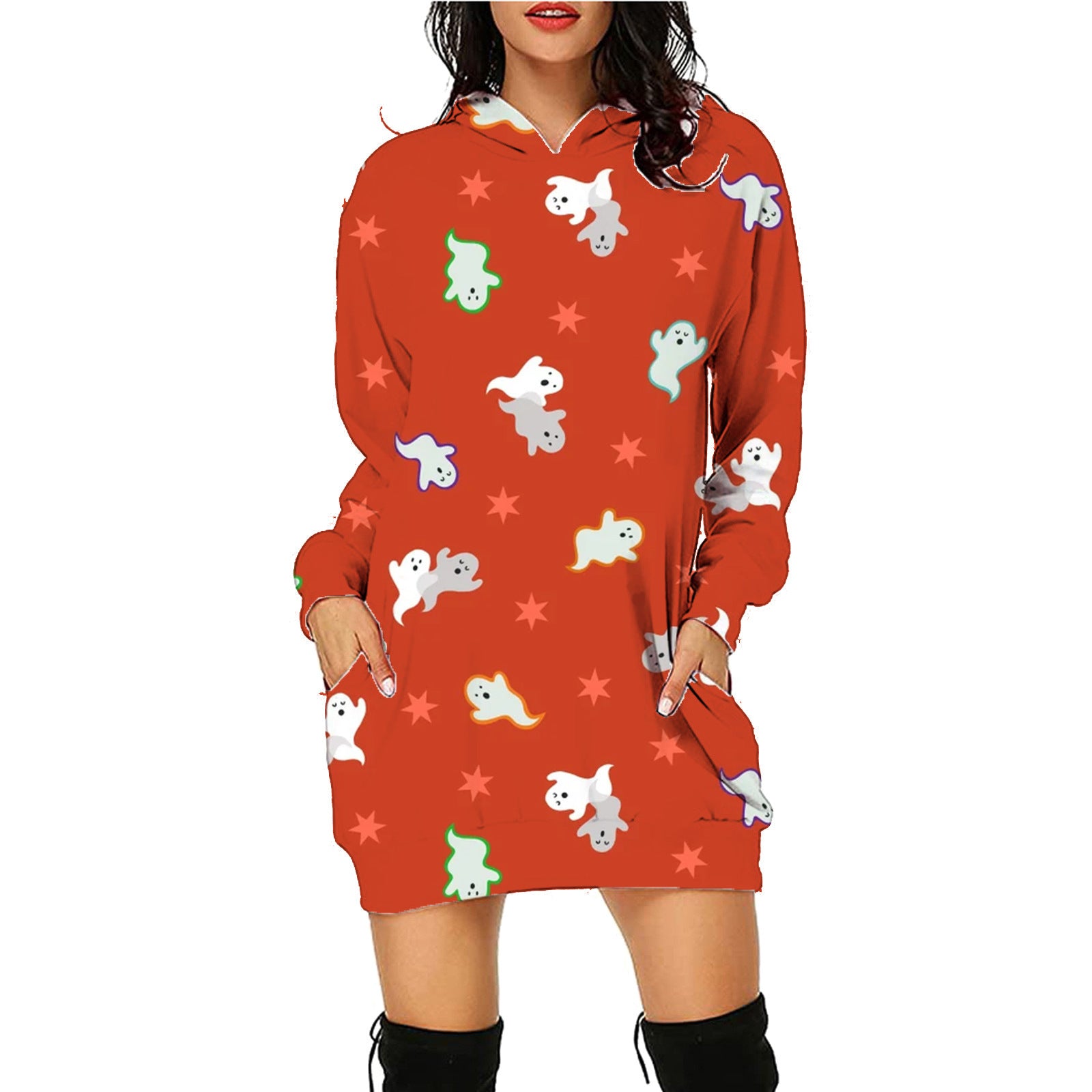Halloween Hoodie - Long Sleeve Printed Sweater with Pockets