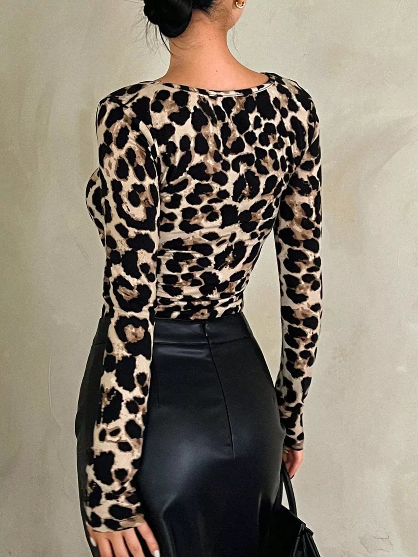 Leopard Print Top - Square Neck Long Sleeve - Fashions Envy